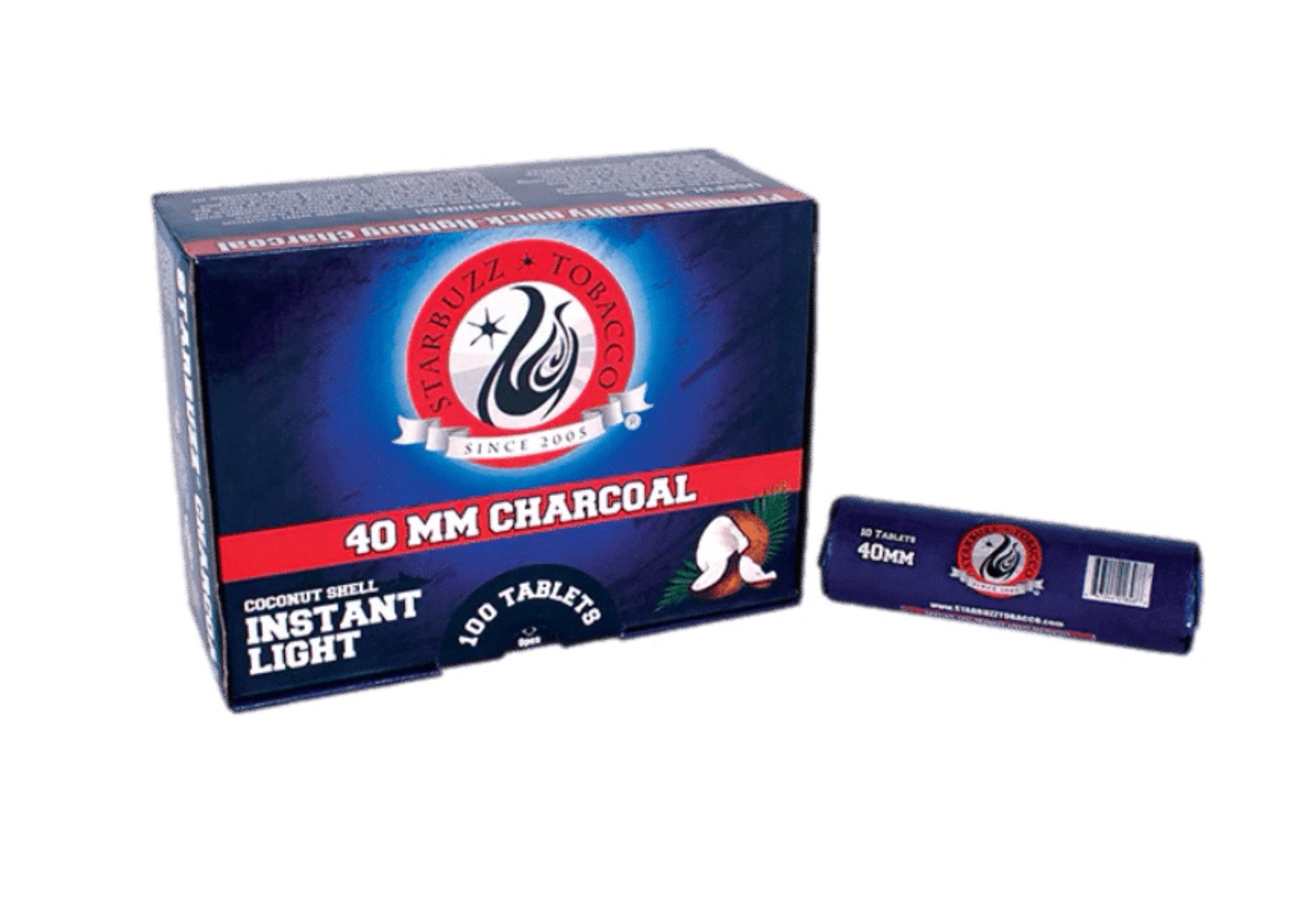 Starbuzz-tobacco-40mm-hookah-shisha-instant-light-coconut-charcoal-dark-blue