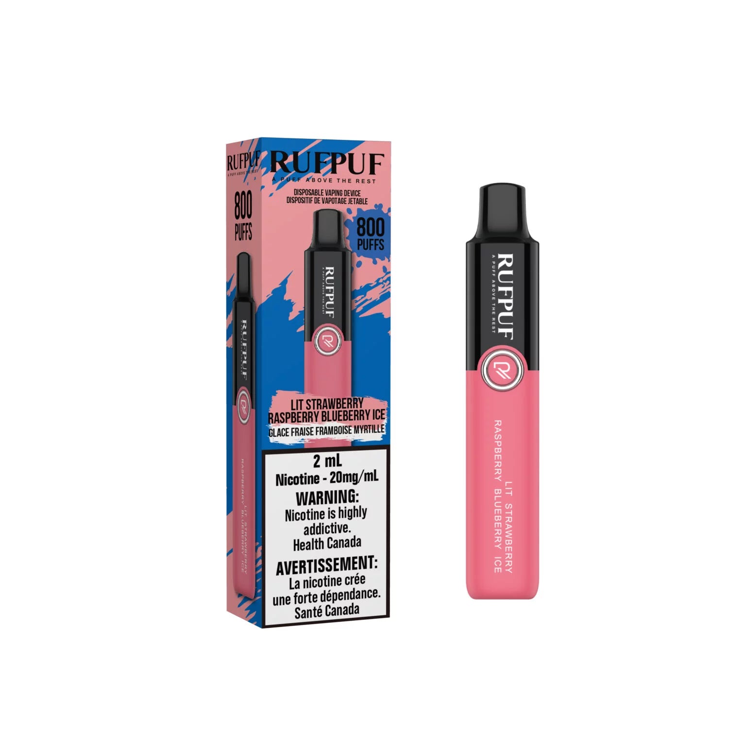 Rufpuf 800 puff disposable Lit Strawberry Raspberry Blueberry ice