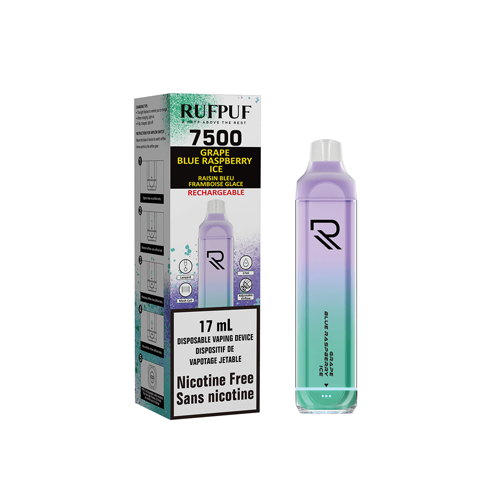 RUFPUF 7500 Nicotine Free Grape Blue Raspberry Ice